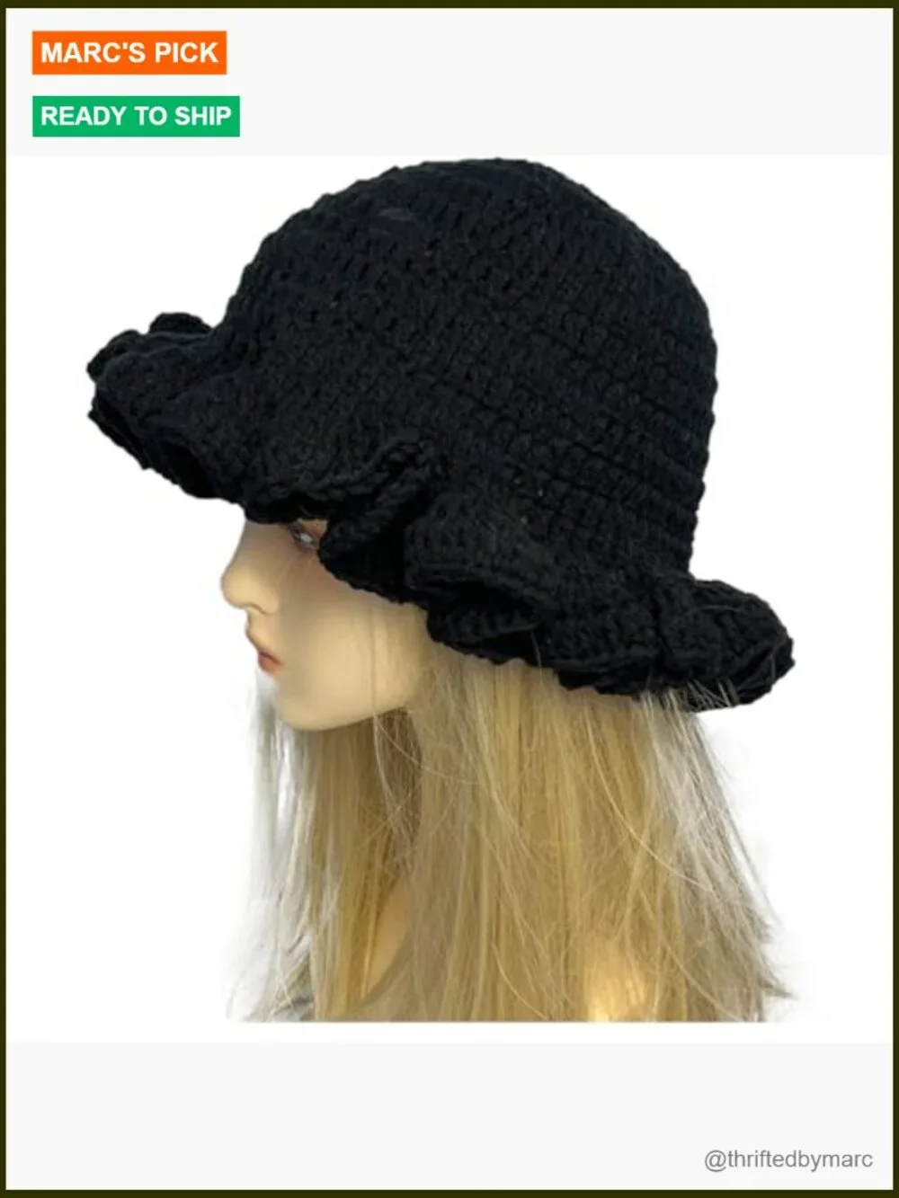 Hand Crochet Bucket Hat with Ruffled Brim, Lightweight & Packable, One Size